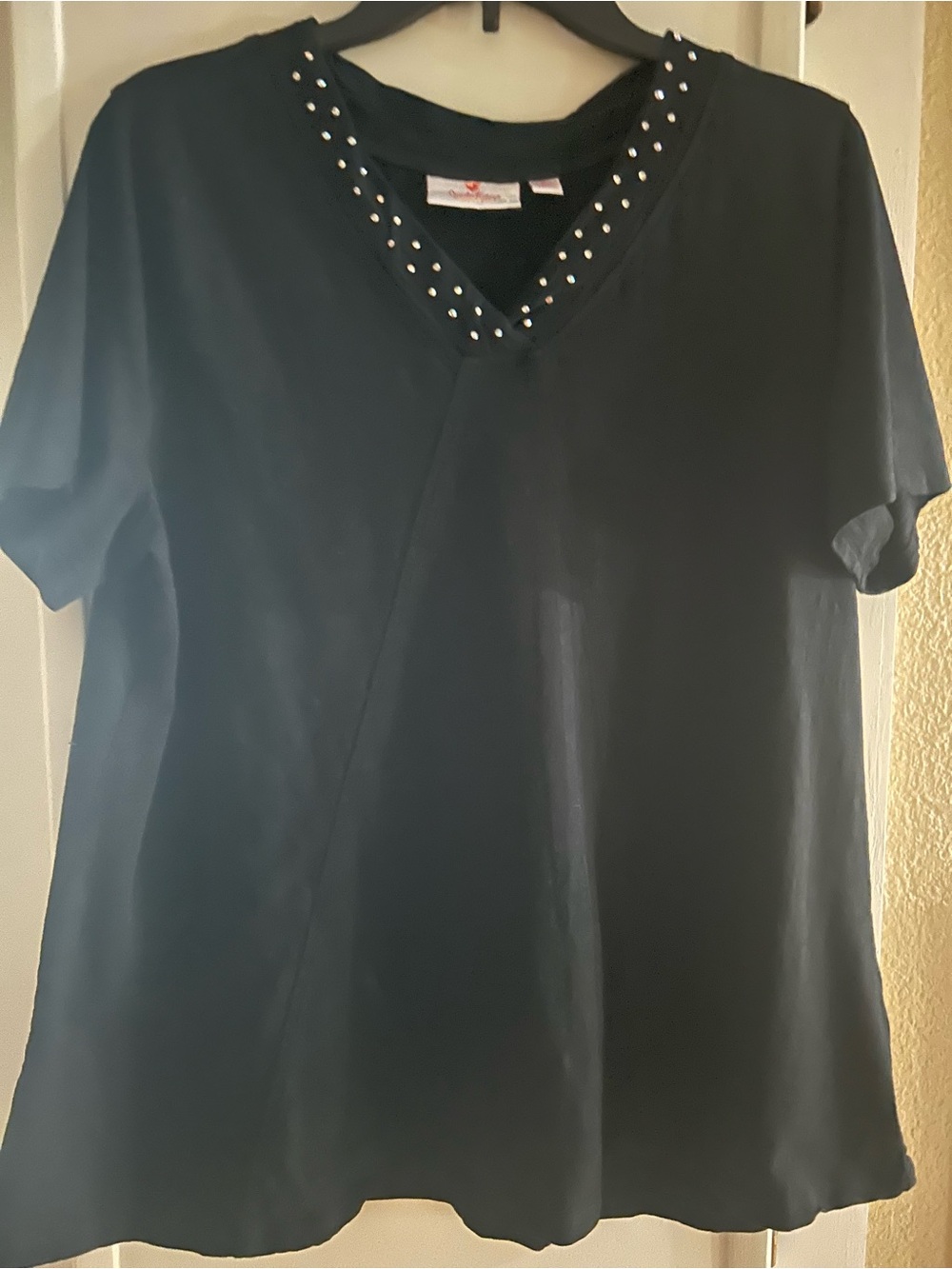 Quackery Factory Black Stud-Trim V-Neck Women's Top - Unbranded